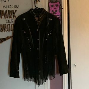 Black suede fringe and braided jacket